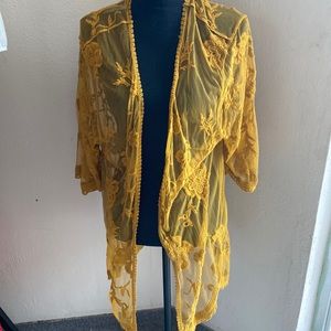 Mustard Embroidery Lace Kimono